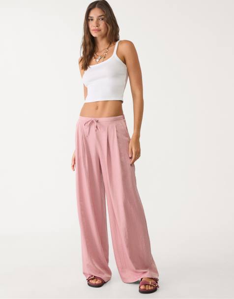 Stradivarius textured drawstring trousers in light pink