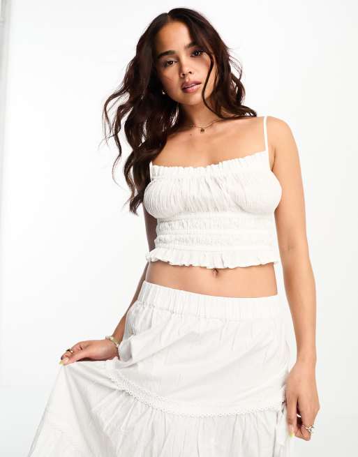 Stradivarius Textured Ruched Cami Top In Natural Asos