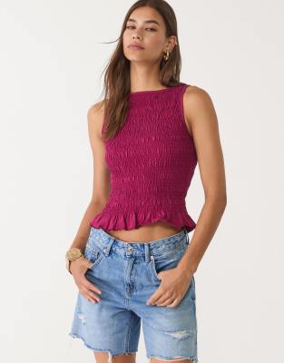 Stradivarius textured top in burgundy - view 1