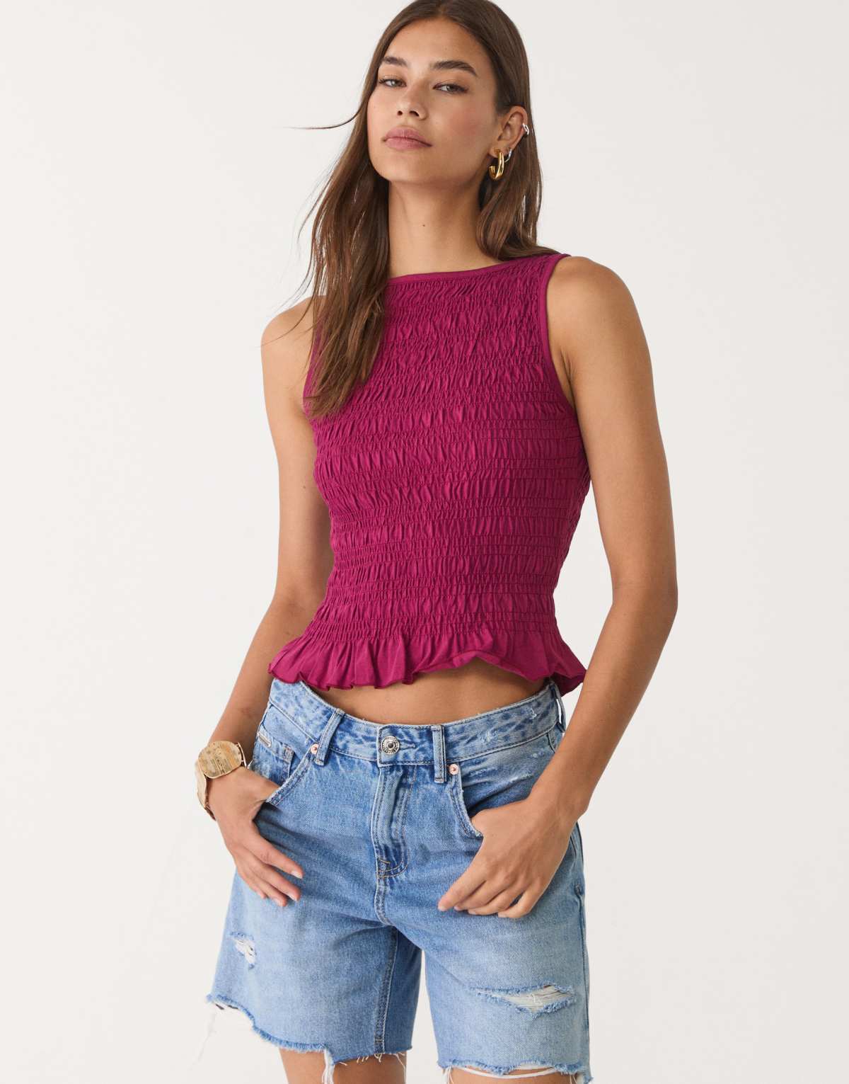 Stradivarius textured top in burgundy