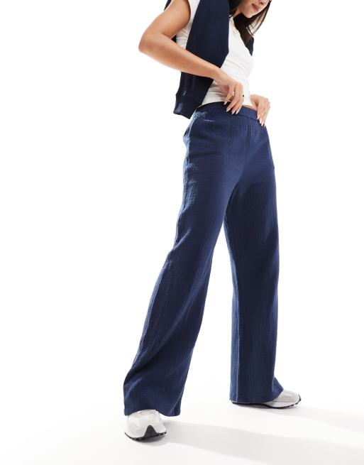 Stradivarius textured trouser in navy 