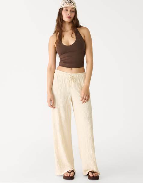 Stradivarius textured trousers in ecru