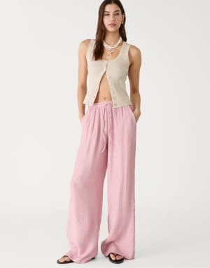 Stradivarius textured trousers in pastel pink