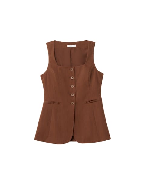 Stradivarius textured waistcoat in brown - view 1