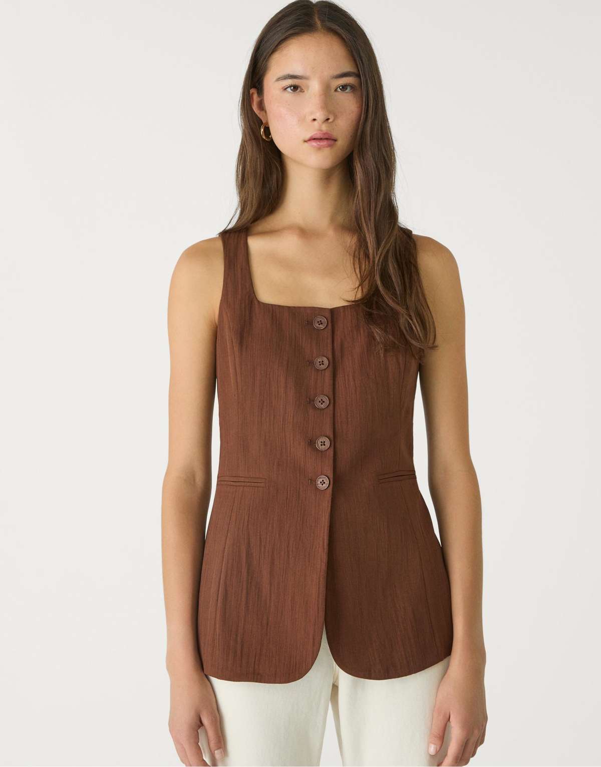 Stradivarius textured waistcoat in brown