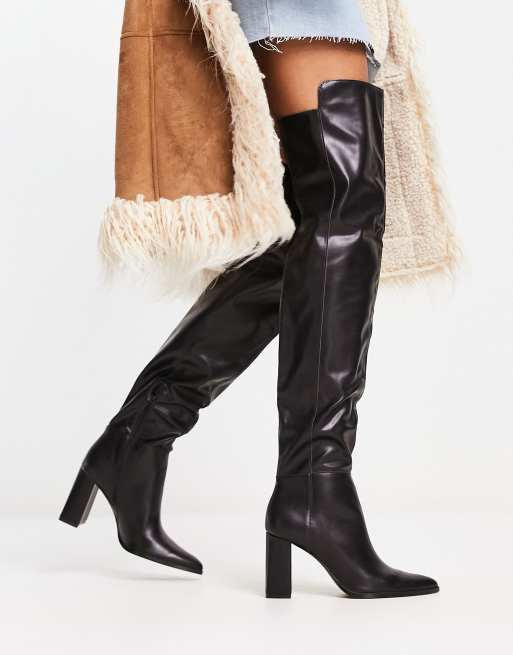 Thigh high boots block hot sale heel