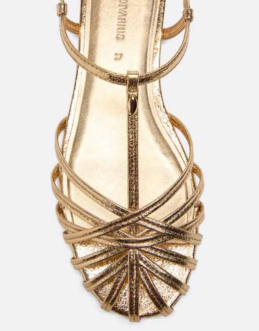 Stradivarius Thin sole cage sandals in gold, 5 of 7