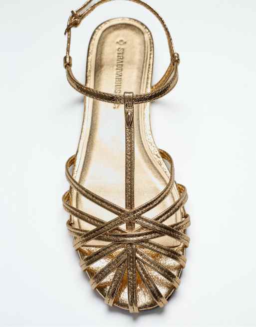 Stradivarius Thin sole cage sandals in gold, 7 of 7