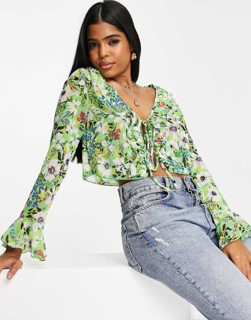 Floral ruffle 2024 crop top