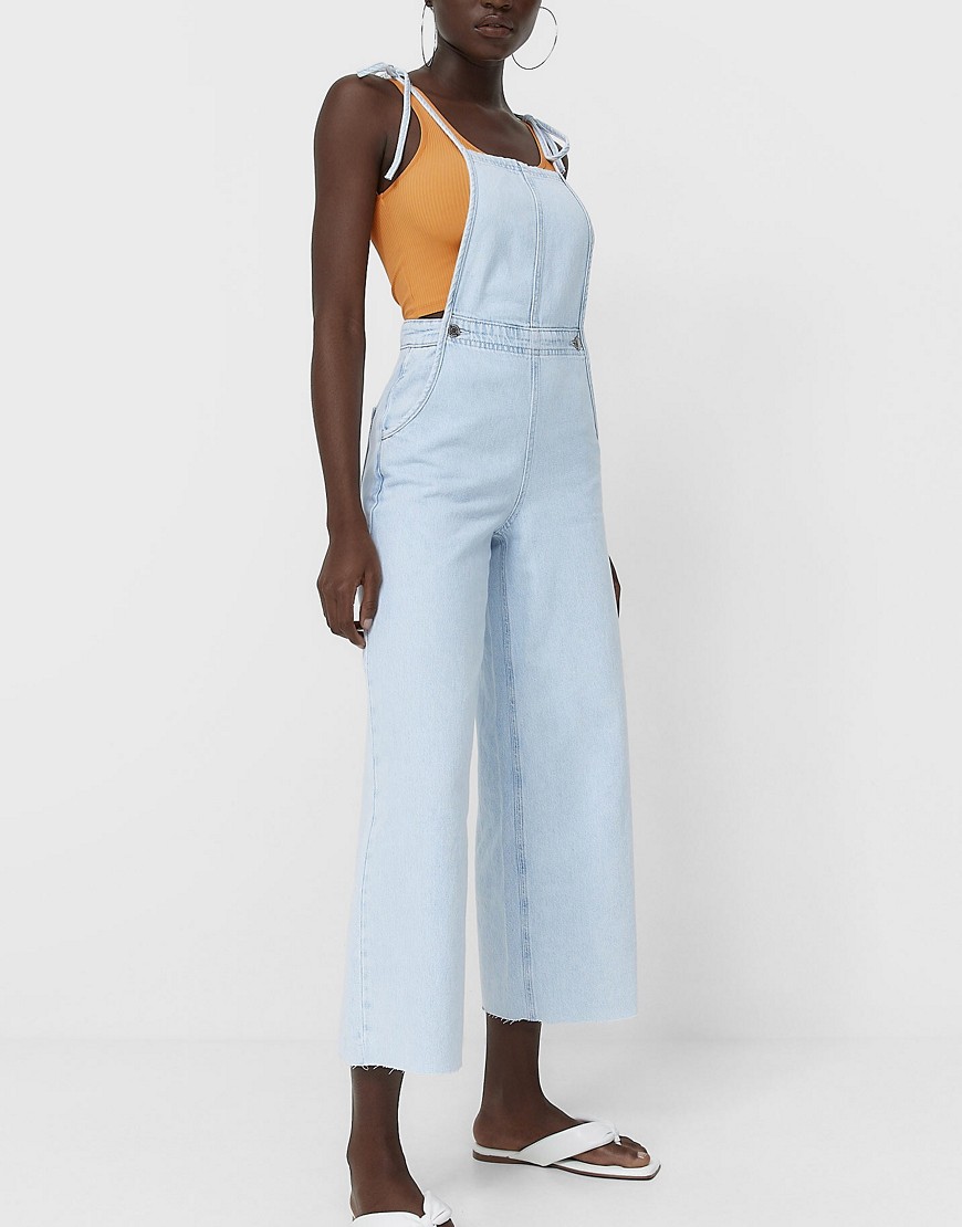 Stradivarius tie detail slouchy jumpsuit in washed blue