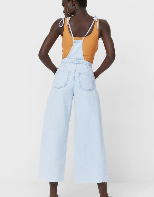 Stradivarius tie detail slouchy jumpsuit in washed blue, 2 of 4