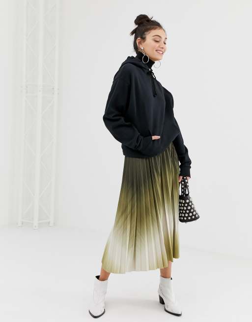 Stradivarius tie dye pleated midi skirt in green