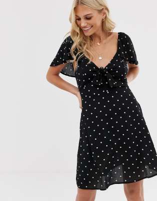 polka dot tie front dress