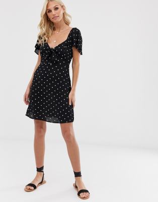 polka dot tie front dress