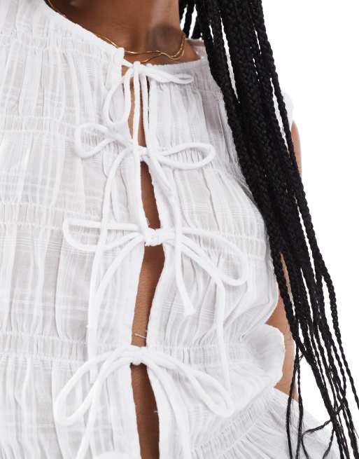 Stradivarius tie front tank top in white 