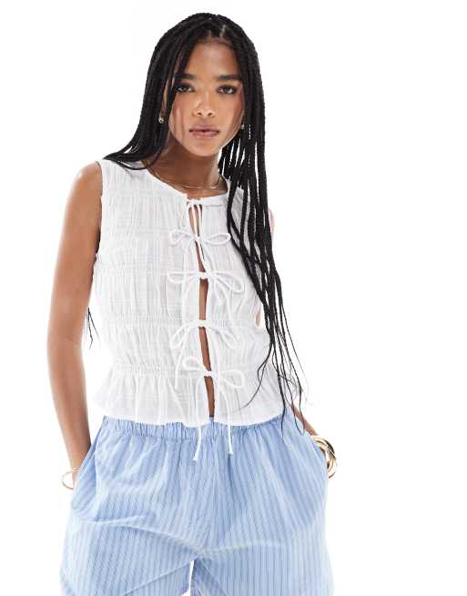 Stradivarius tie front tank top in white 