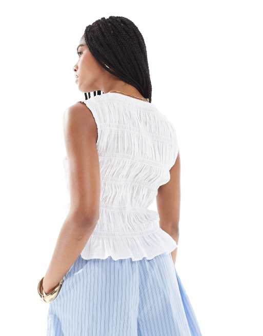 Stradivarius tie front tank top in white 