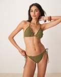 [Stradivarius] Stradivarius tie side bikini bottoms in khaki-Green XS KHAKI