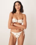 [Stradivarius] Stradivarius tie side bikini bottoms with palm tree print in white-Multi S MULTI