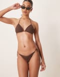 [Stradivarius] Stradivarius tie side crochet bikini bottoms in brown-Black S BROWN