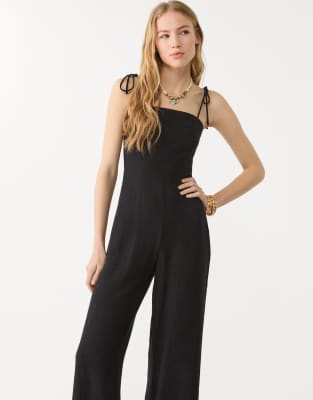 Stradivarius tie strap jumpsuit in black - view 1