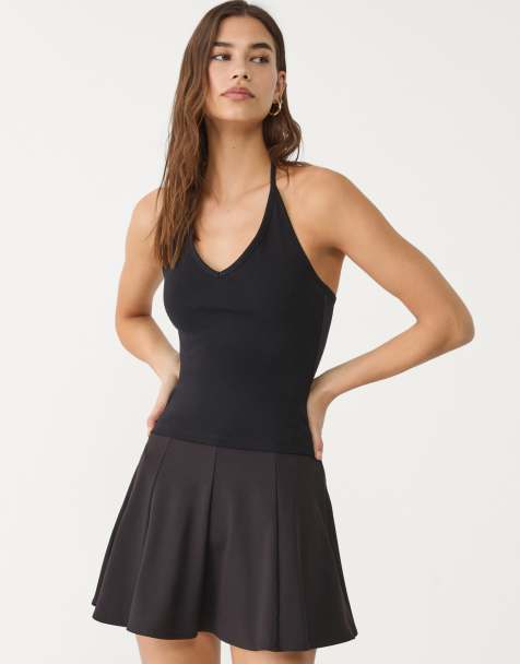 Stradivarius tied halter top in black - view 1