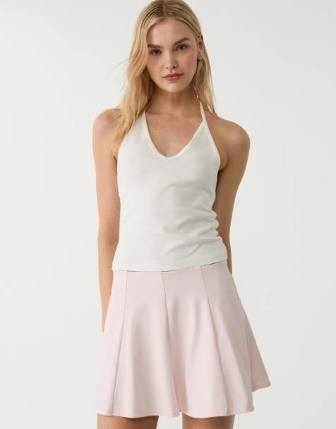 Stradivarius tied halter top in ecru