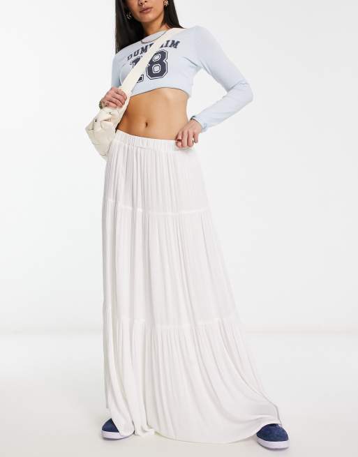 Stradivarius tiered boho maxi skirt in white - part of a set