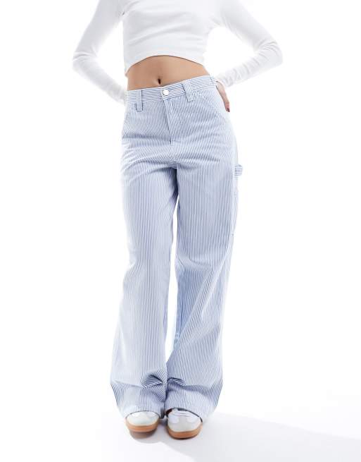 Stradivarius - Timmermansjeans met wijde pijpen en strepen in blauw 