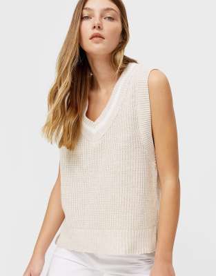 Stradivarius tipped knitted vest in beige