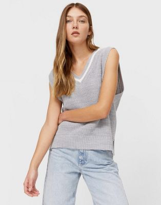 Stradivarius tipped knitted vest in grey
