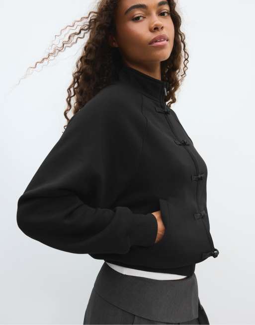 Stradivarius Toggle sweatshirt in black, 2 of 7