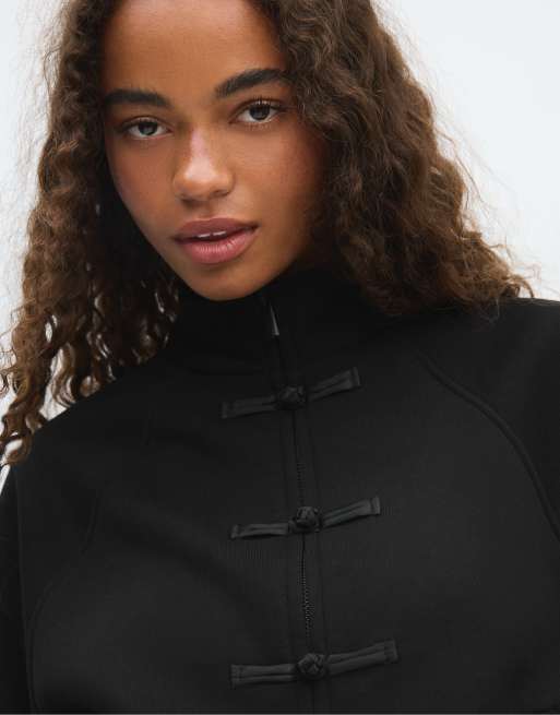 Stradivarius Toggle sweatshirt in black, 4 of 7