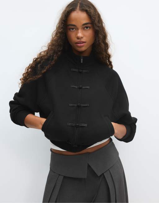 Stradivarius Toggle sweatshirt in black, 5 of 7