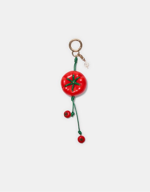 Stradivarius Tomato charm keyring in red, 3 of 4