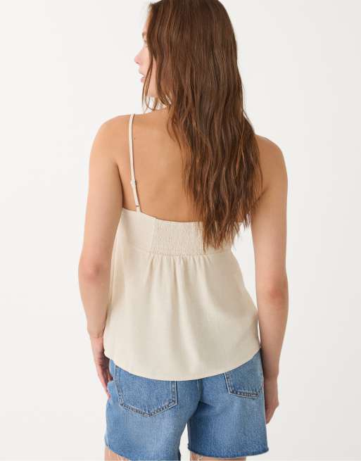 Stradivarius - Top à bretelles fines en lin mélangé - Taupe, 2 de 4