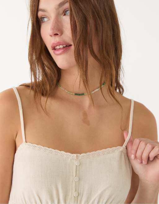 Stradivarius - Top à bretelles fines en lin mélangé - Taupe, 3 de 4