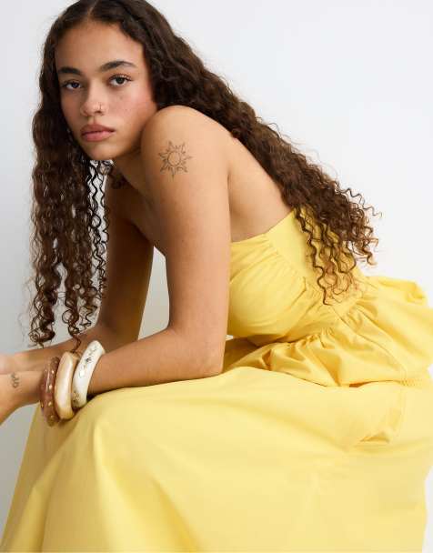 Stradivarius - Top a bustino a palloncino color oro - view 1