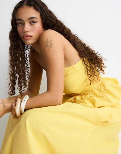 Stradivarius - Top a bustino a palloncino color oro