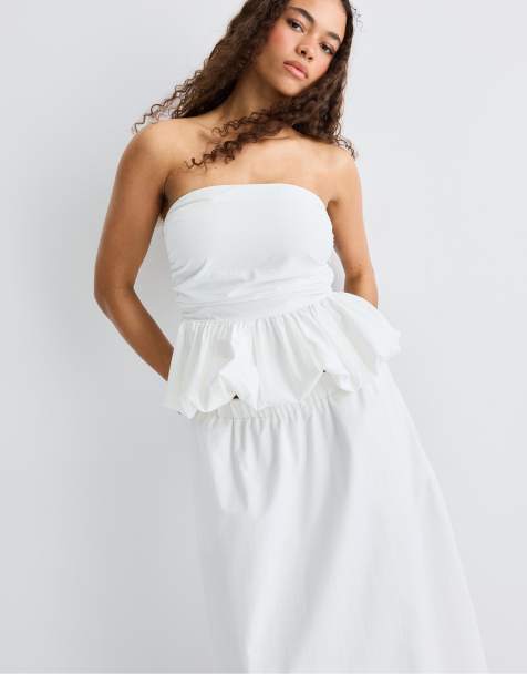 Stradivarius - Top a bustino bianco a palloncino - view 1