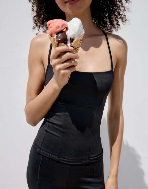 Stradivarius - Top à détail corset - Noir, 3 de 3
