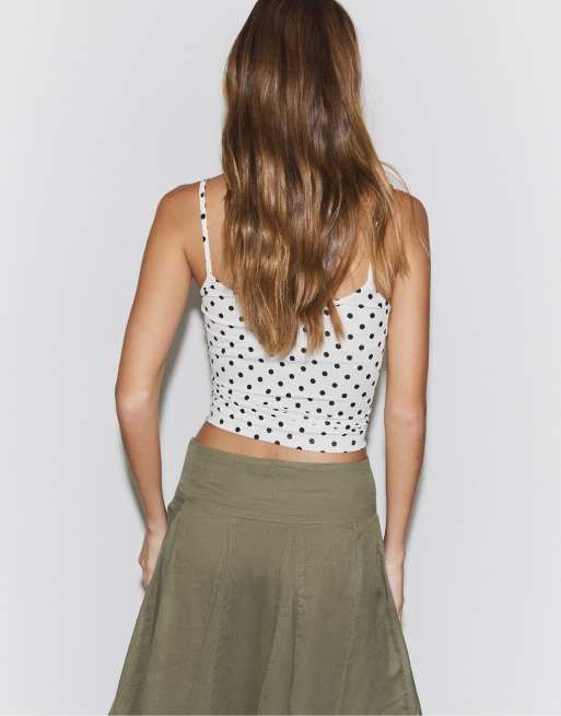 Stradivarius top a fascette in poliammide con pois neri su fondo bianco, 3 di 7