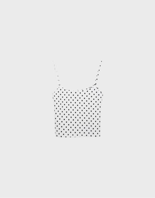 Stradivarius top a fascette in poliammide con pois neri su fondo bianco, 6 di 7