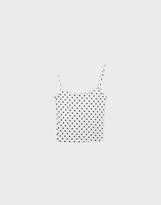 Stradivarius top a fascette in poliammide con pois neri su fondo bianco, 7 di 7