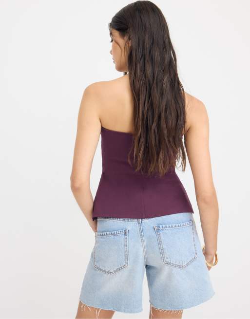 Stradivarius - Top a fascia con scollo a cuore viola, 3 di 4