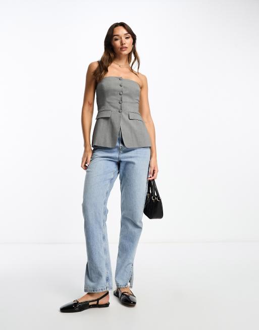 Stradivarius - Top a fascia taglio lungo sartoriale grigio 