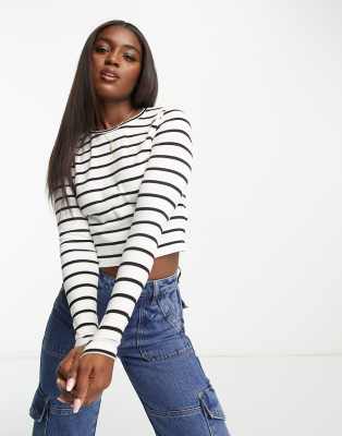 Maglia in cotone a maniche lunghe - Marrone scuro/righe - DONNA | H&M IT