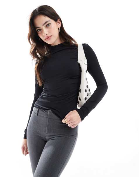 Stradivarius - Top a maniche lunghe accollato attillato nero - view 1