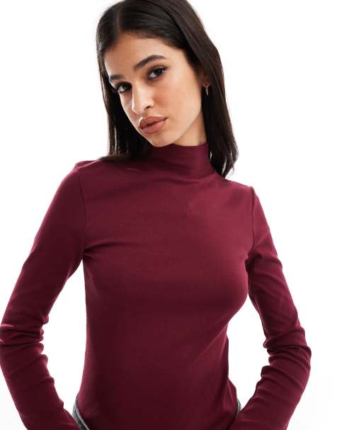 Stradivarius - Top a maniche lunghe accollato bordeaux - view 1