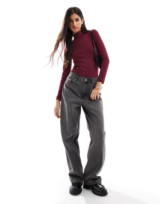 Stradivarius - Top a maniche lunghe accollato bordeaux, 4 di 4